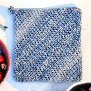 Potholder Crochet Double Layer, Heat Resistant in Blue Raindrop Splash Color
